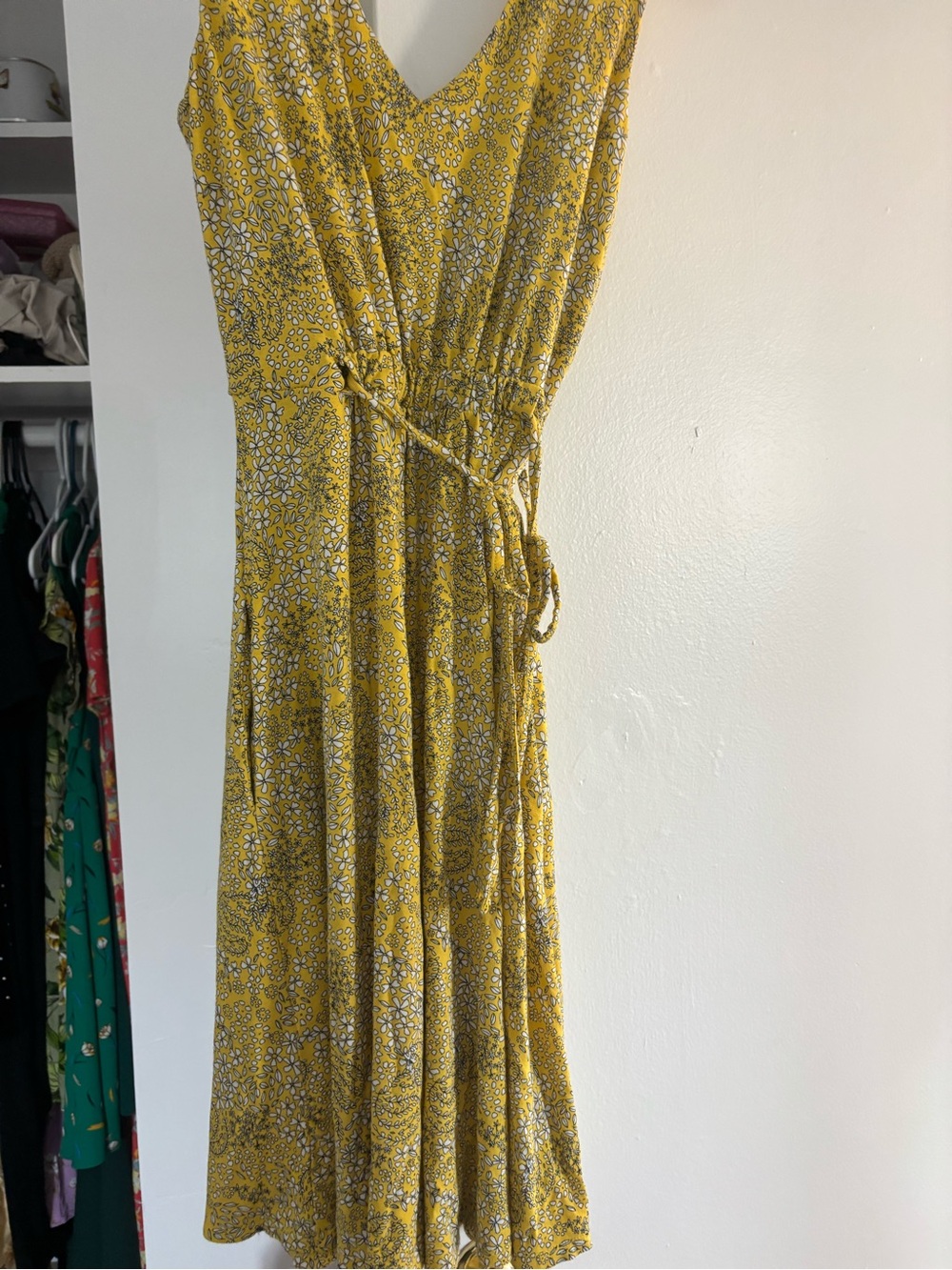 Cynthia Rowley Yellow Floral V-Neck Wrap Midi Dress